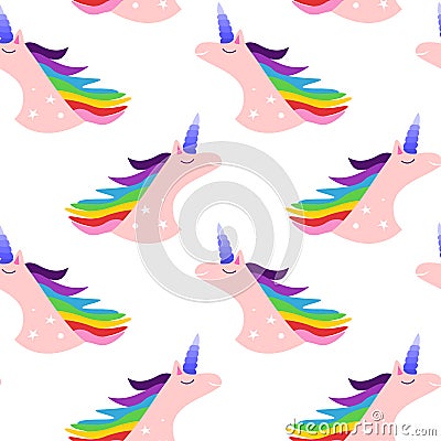 Unicorns seamless vector pattern. Cute unicorn repetition background. Vector Illustration